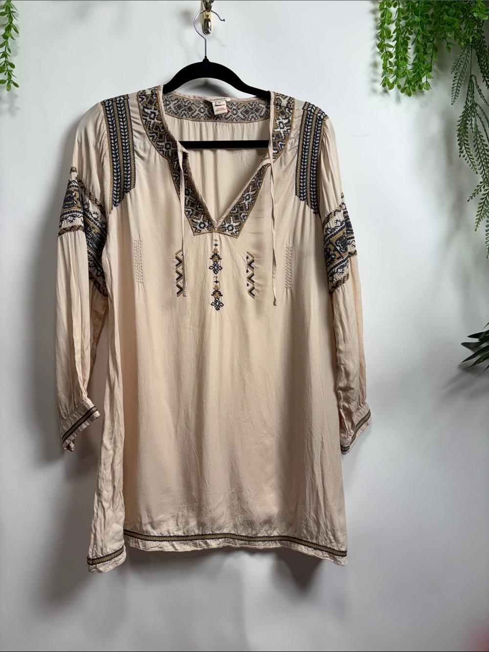 Sundance Cream Tunic with Navy & Tan Embroidery